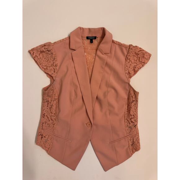 Torrid Women's Plus Size Blush Floral Lace Sleeve Blazer Size 0/L Button Front - Picture 1 of 4